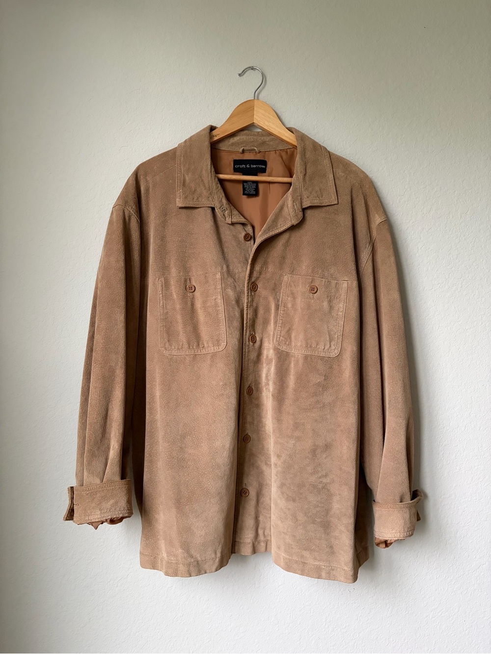Vintage Croft And Barrow Tan Suede Shirt Jacket XL 100% Leather Western Grunge